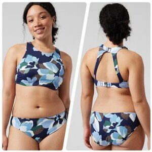 NEW Athleta Teal and Navy “Hero Bloom” Bikini Set • 34 B/C Top - Large Bottom